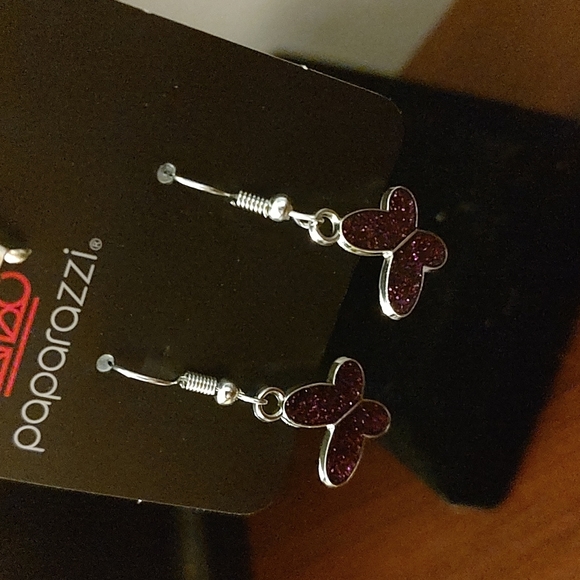 paparazzi Other - PAPARAZZI Small Purple Glitter Butterfly Earrings